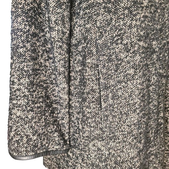 ⚜️ EILEEN FISHER ⚜️ sz L black tweed & leather lighter coat jacket transitional - Picture 6 of 11